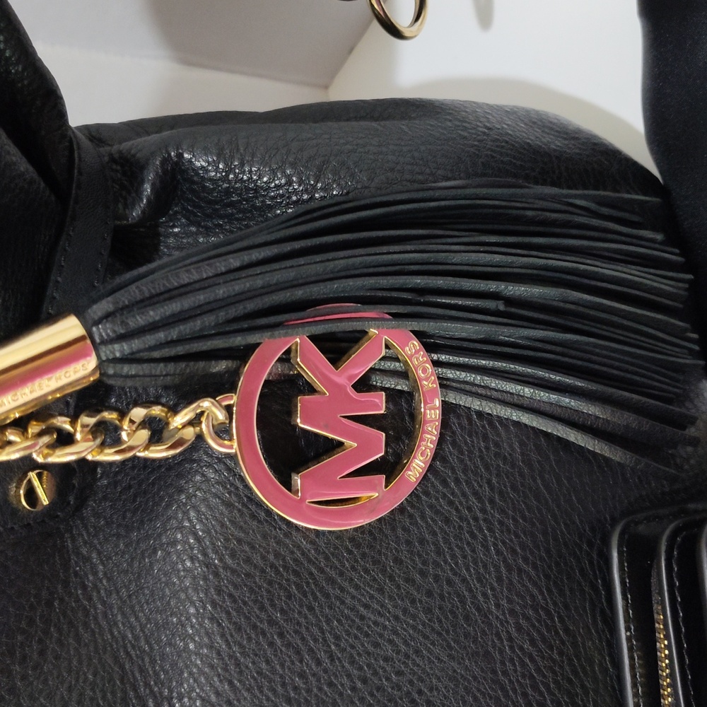 Black Michael Kors Leather Tote Bag with Gold Accents And Wallet - Picture 3 of 17